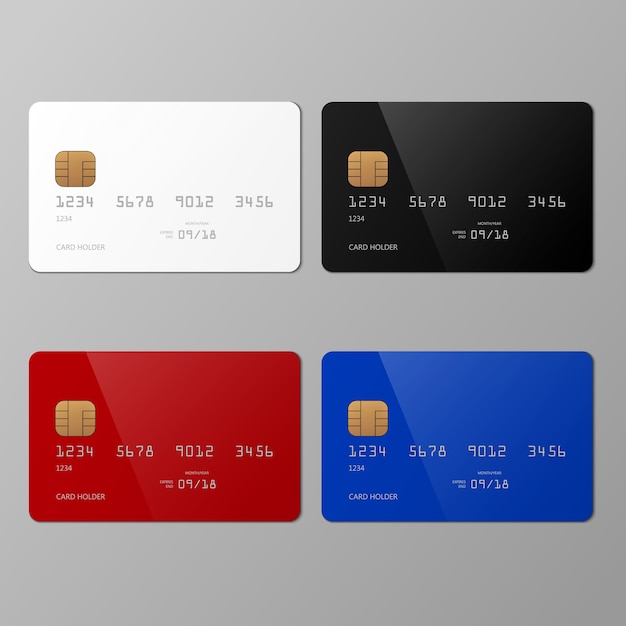 Download Premium Vector Realistic White Black Red And Blue Credit Card Template With Shadow PSD Mockup Templates