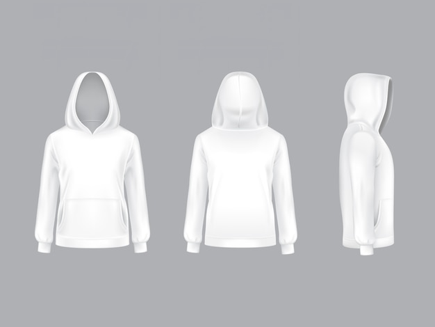 Download Premium Vector | Realistic white hoodie with long sleeves ...