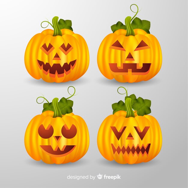 Free Vector | Realistic yellow halloween pumpkin collection