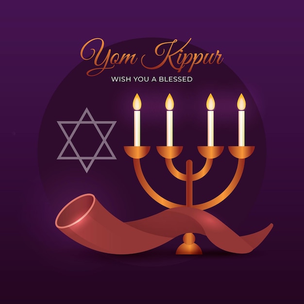 Free Vector | Realistic yom kippur with candles and horn