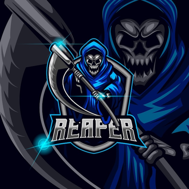 Premium Vector | Reaper skull esport logo design vector illustration