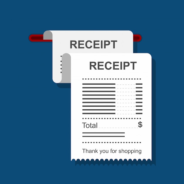 Receipt Icon In A Flat Style Isolated On A Colored Background