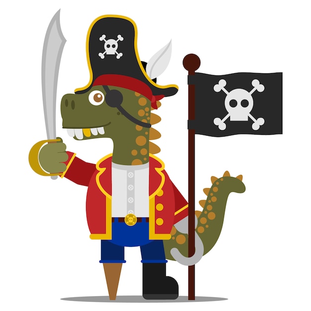 Premium Vector | Reckless dinosaur pirate with a saber and a claw ...