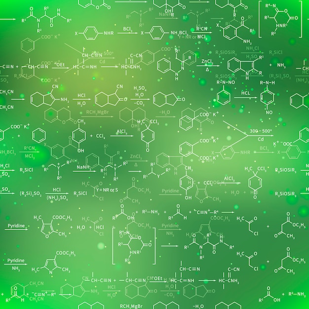 緑の背景をぼかし シームレスなパターンの化学式と数式を再確認 プレミアムベクター