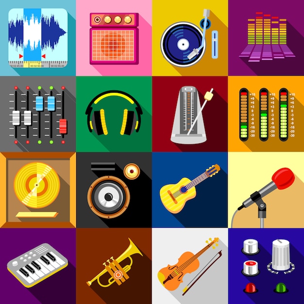 Premium Vector | Recording studio symbols icons set.