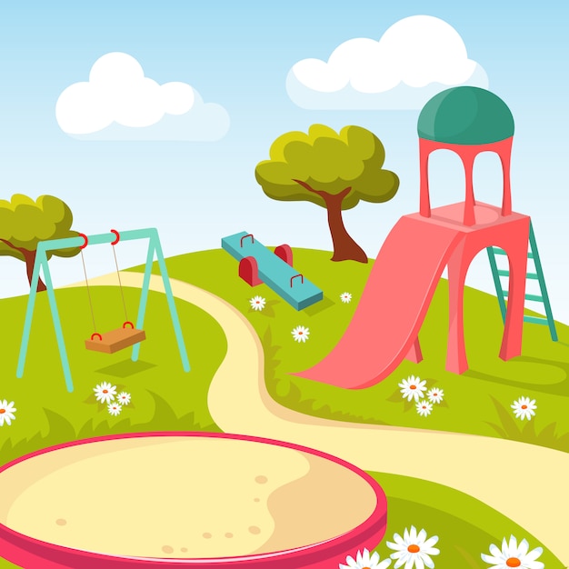 Recreation children park with play equipment illustration ...