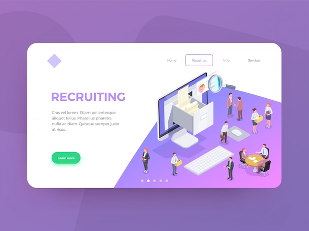 Recruitment isometric web landing page design background ...