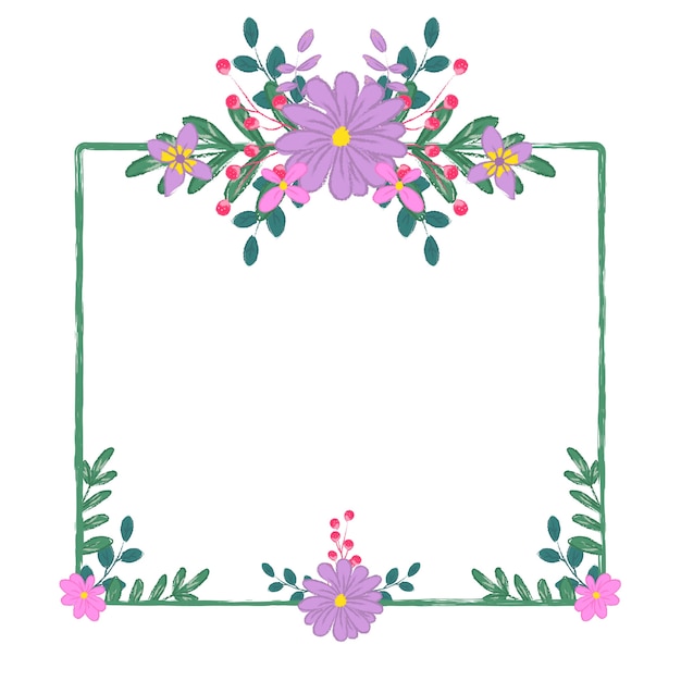 Download Rectangle frame purple flower bouquet in crayon graphic ...