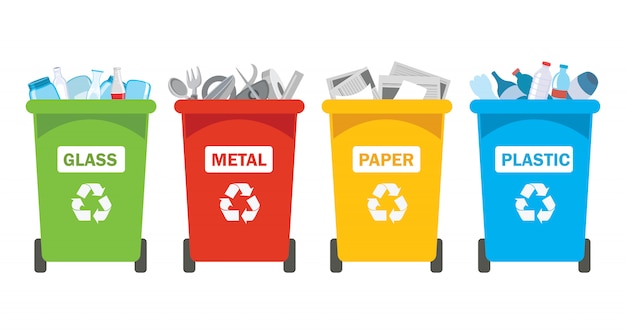 Premium Vector | Recycle bins for plastic, metal, paper and glass