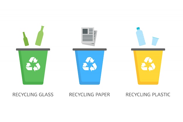 Download Free Recycle Bins For Plastic Paper Glass Icons In Flat Style Use our free logo maker to create a logo and build your brand. Put your logo on business cards, promotional products, or your website for brand visibility.