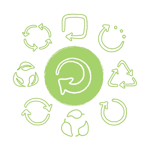 Premium Vector Recycle Hand Drawn Green Icons Set Reusing Symbols