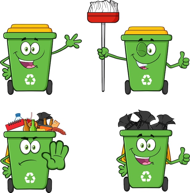 Premium Vector | Recycling bins cartoon characters vector collection ...