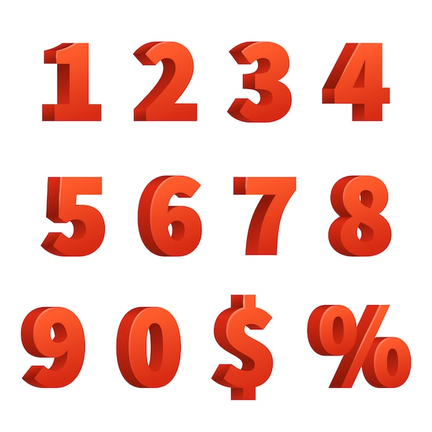 Red 3d numbers vector signs Premium Vector