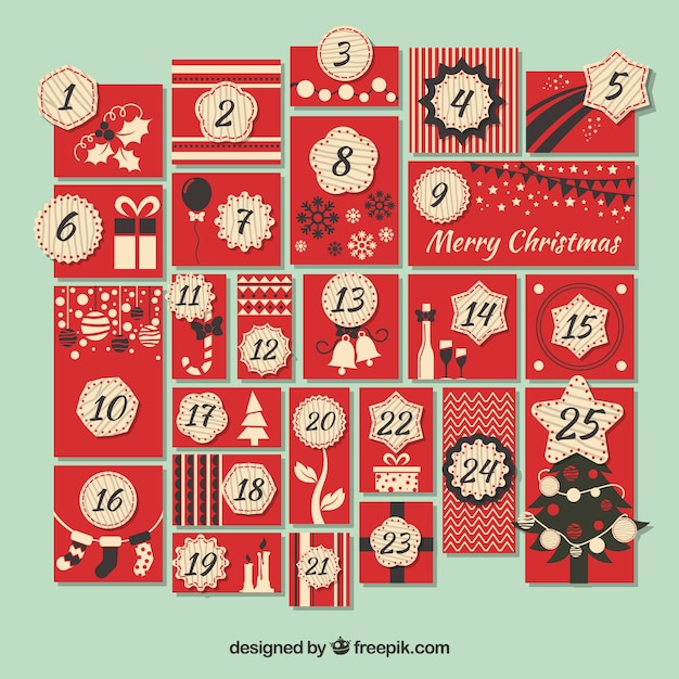 Free Vector Red advent calendar in vintage style