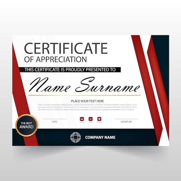 Red and black horizontal certificate of appreciation Vector | Free Download