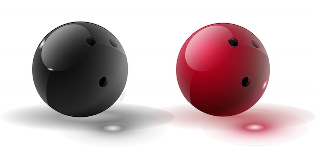 赤と多色のボウリングのボールが透明に分離されました ベクトルイラスト プレミアムベクター