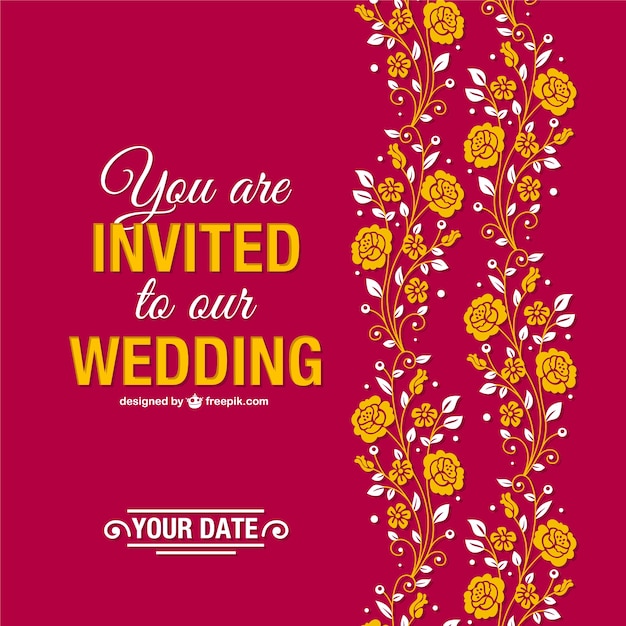 Red and yellow wedding invitation with
flowers