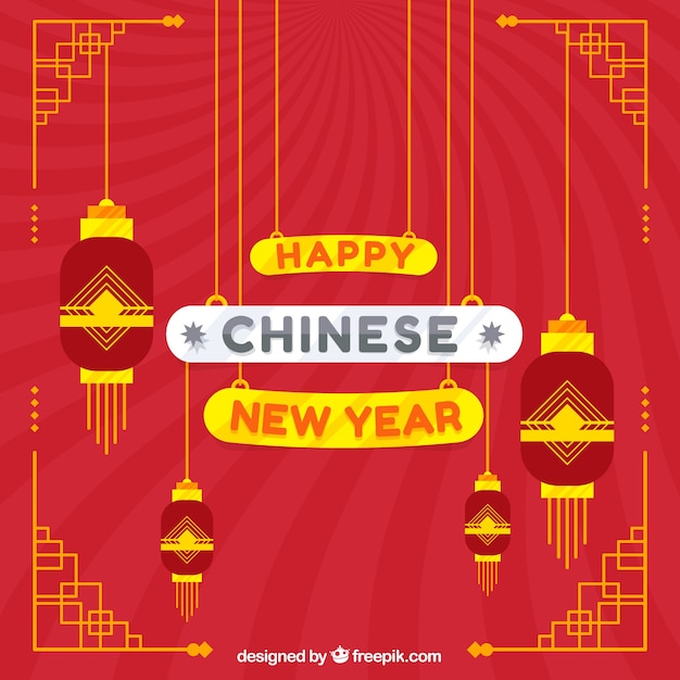 Free Vector | Red background for chinese new year with lanterns