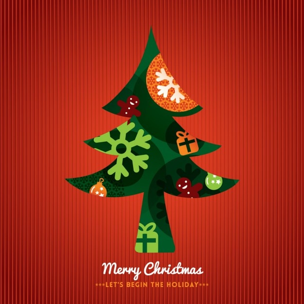 Red background with a christmas tree | Free Vector