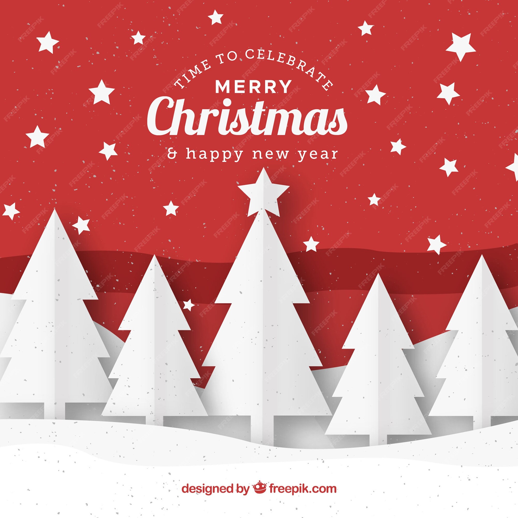 Free Vector | Red background with christmas trees in paper style