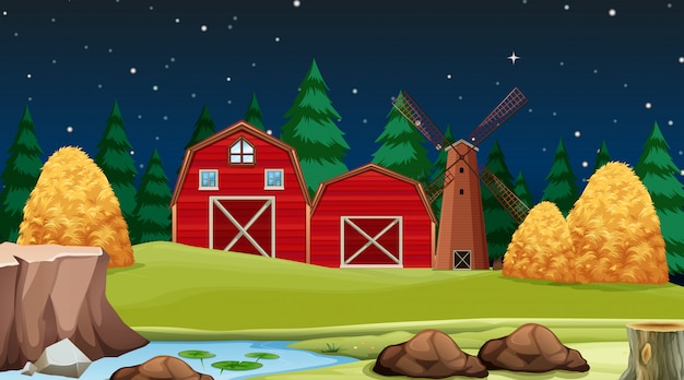 Red Barn On Farm Scene Free Vector