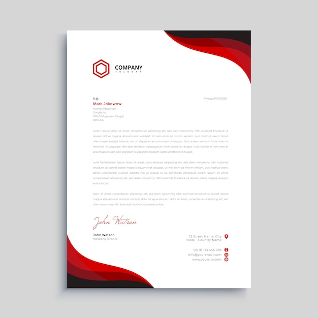 Download Red and black elegant letterhead design template | Premium ...