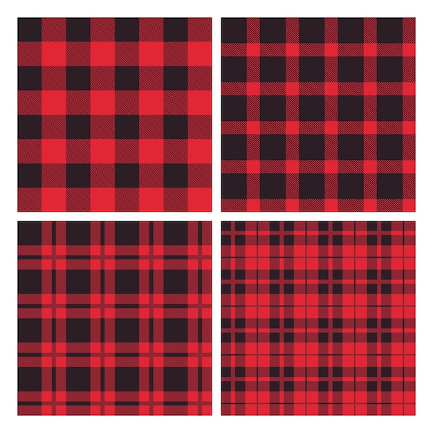 Premium Vector Red And Black Plaid Seamless Pattern Set