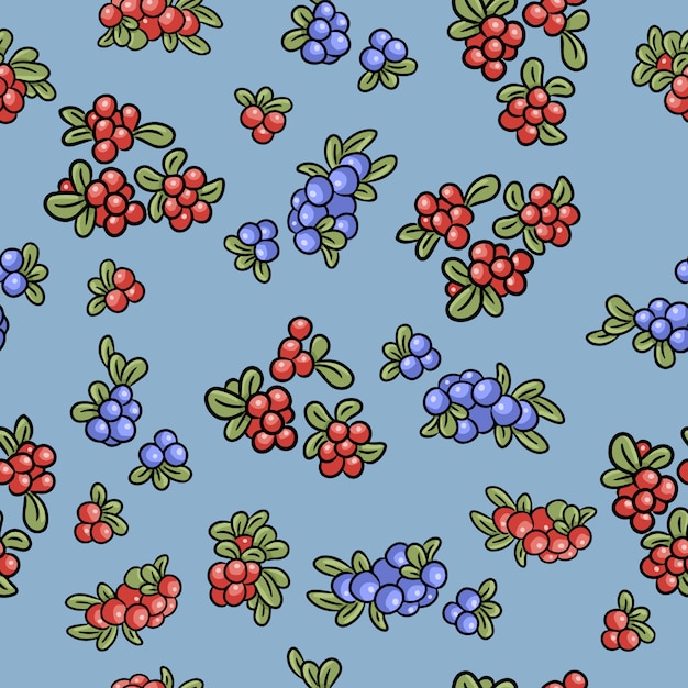 Download Red and blue berries colorful seamless pattern. cowberry, lingonberry, blueberry Vector ...
