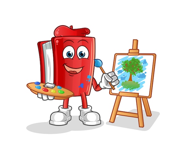 Premium Vector | Red book artist cartoon mascot