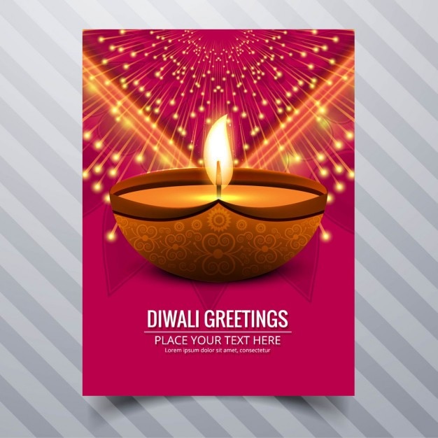 Red booklet with a candle and fireworks for\
diwali
