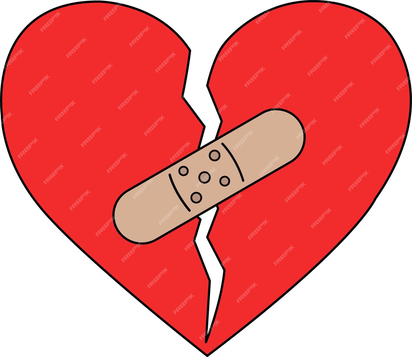 Premium Vector | Red broken heart sealed with adhesive plaster