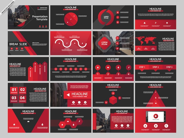 Red bundle presentaion infographic templates Premium Vector