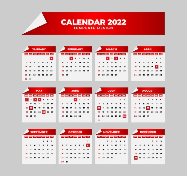 Premium Vector Red Calendar 2022 Template With Paper Fold Style