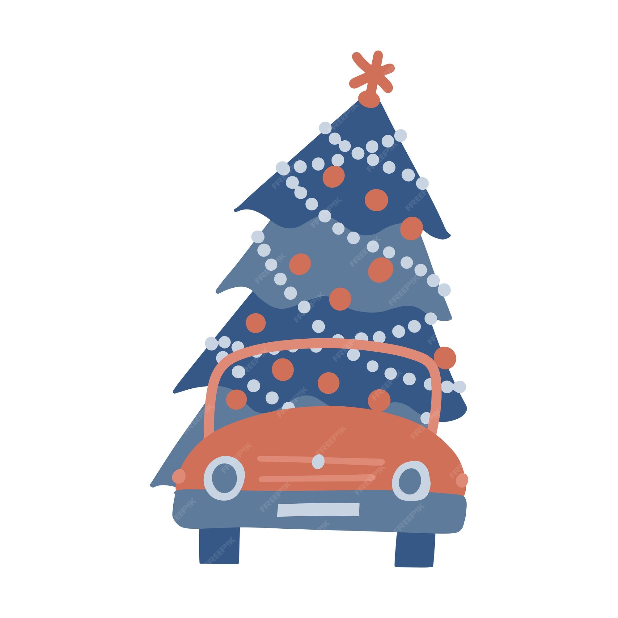 Premium Vector Red car with christmas tree front view isolated