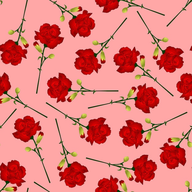 ピンクの背景に赤いカーネーションの花 プレミアムベクター