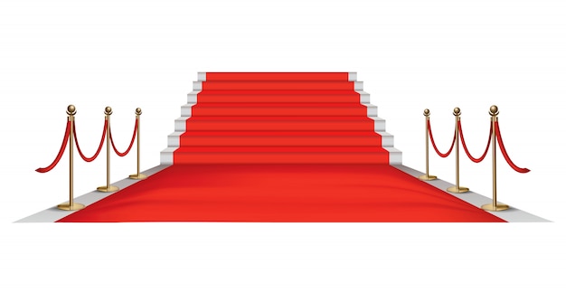 レッドカーペットゴールデンバリア 限定イベント 階段の赤いロープと黄金の支柱とレッドカーペット プレミアムベクター