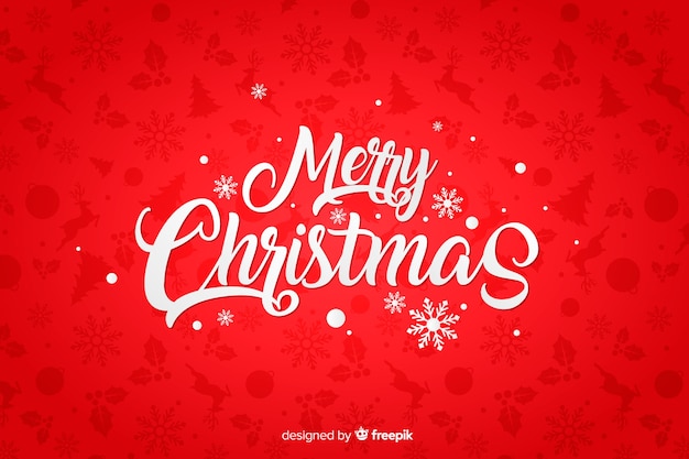 Merry Christmas on Red Background Free Vector