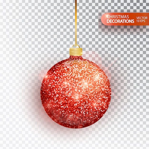 Premium Vector | Red christmas ball hanging isolated. glitter christmas ...