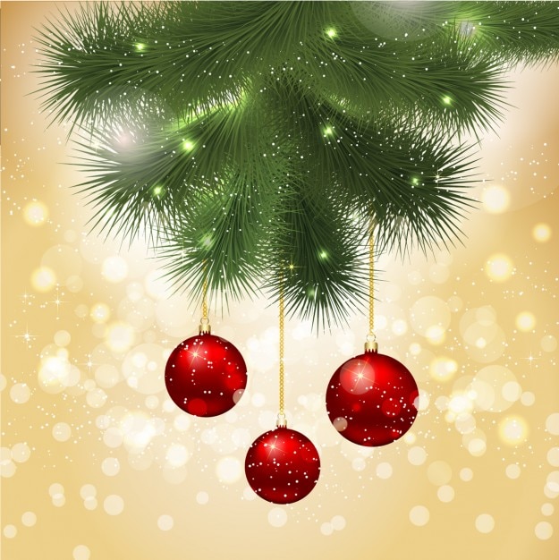 Free Vector | Red christmas balls hanging on a bokeh background