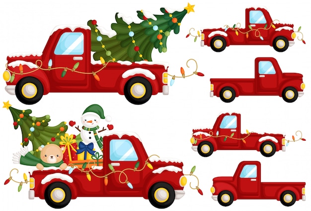 Red christmas truck side Vector | Premium Download