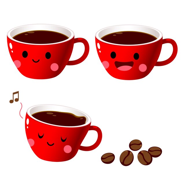 豆と赤カップコーヒーキャラクター プレミアムベクター