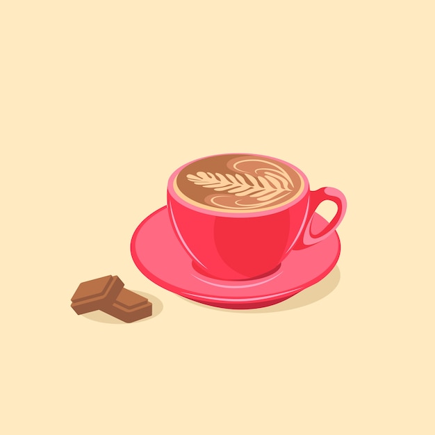 赤カップ カプチーノ コーヒー イラスト プレミアムベクター