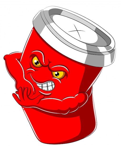 イラストの赤い使い捨て紙コップの漫画のキャラクター プレミアムベクター