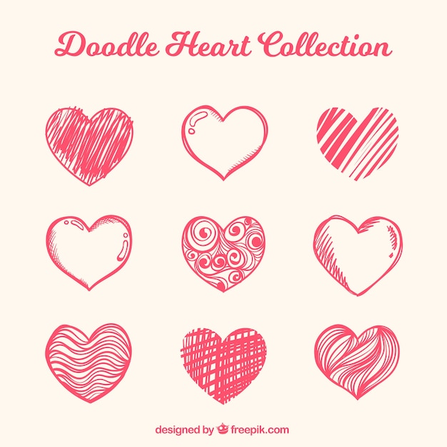 Download Free Vector | Red doodle heart collection