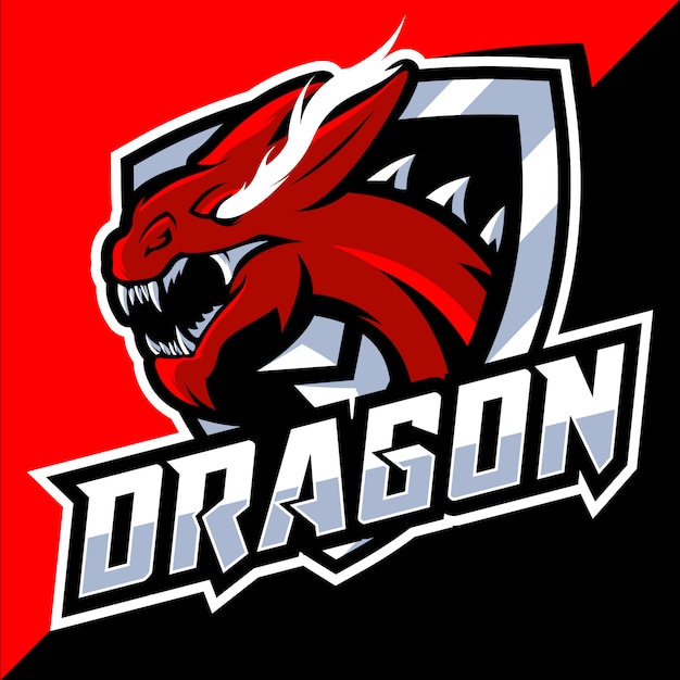 Premium Vector | Red dragon head esport logo