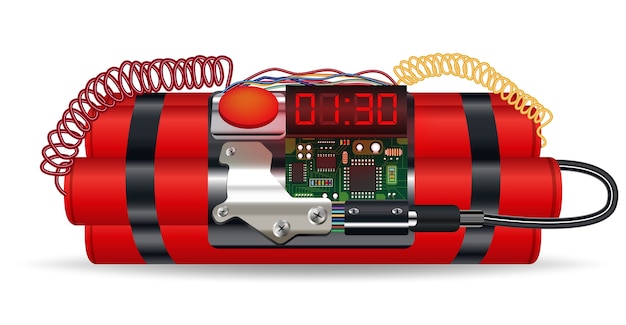 電気の時限爆弾と赤いダイナマイトパック プレミアムベクター