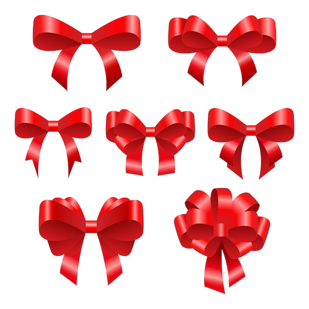 Premium Vector | Red festive bows. beautiful bright ribbons of ...