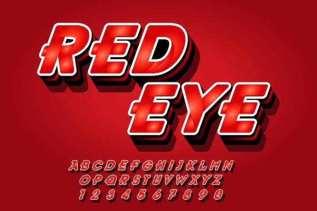 Red font effects style in 3d Premium Vector