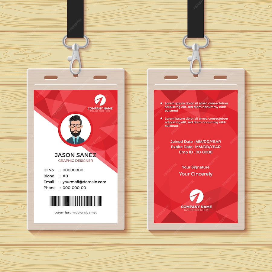 Premium Vector | Red geometric employee id card design template