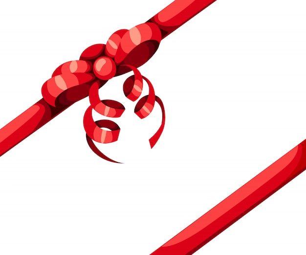 プレミアムベクター 赤いギフト弓と白い背景の上の2つの斜めリボンイラスト